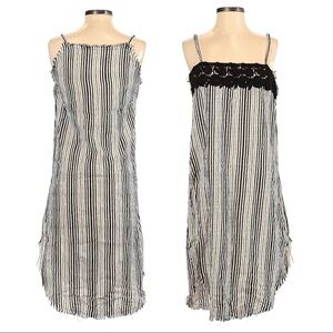 Hazel High Neck Linen Stripe Raw Hem Sleeveless Boho Dress Size S